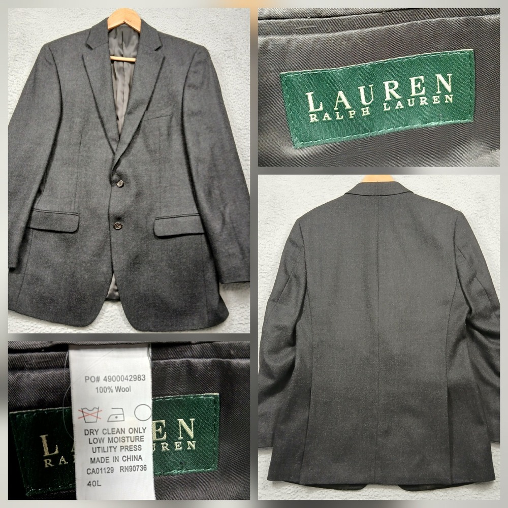 Lauren Ralph Lauren Men's 40L Charcoal Gray 100% Wool Blazer‎ Sport Coat